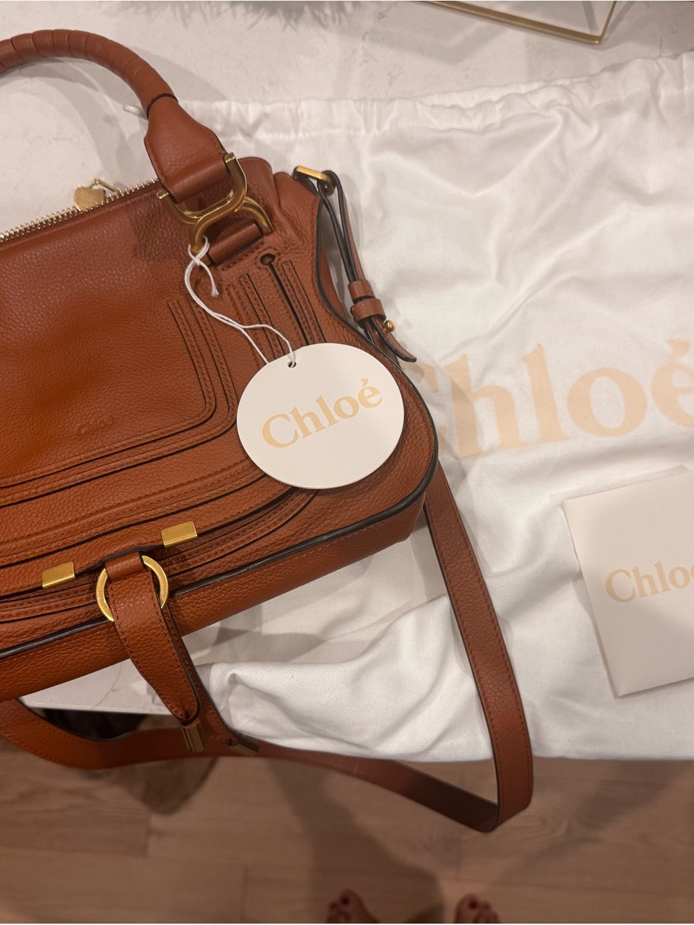Chloé Cognac Leather Satchel with Gold Hardware